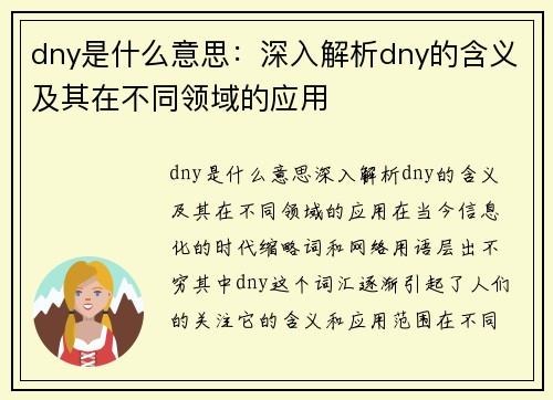 dny是什么意思：深入解析dny的含义及其在不同领域的应用